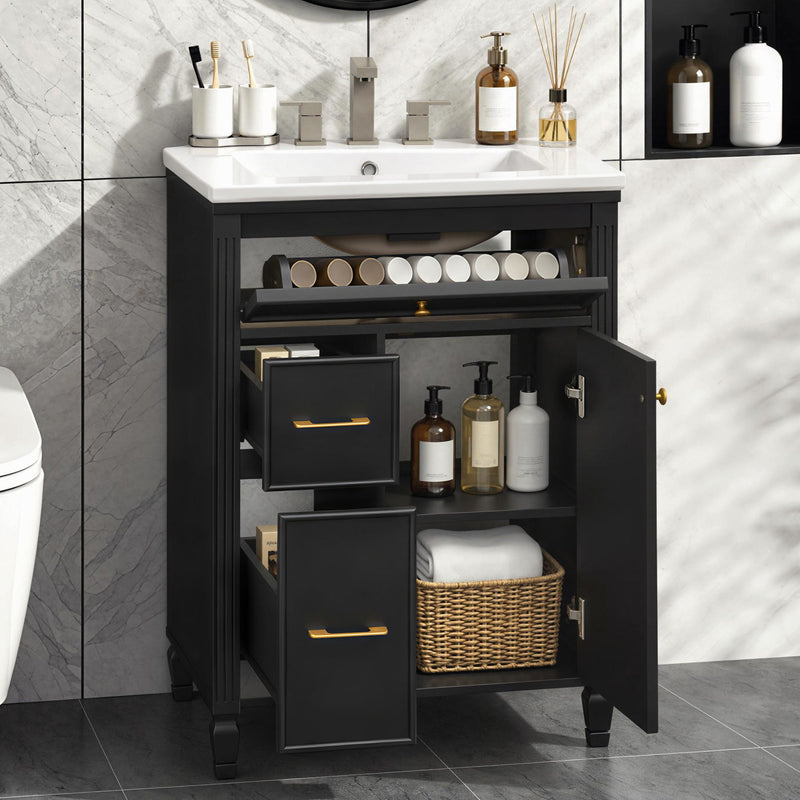 Freestanding Bathroom Vanity With Sink, Soft Close Door, Tip Out Drawer