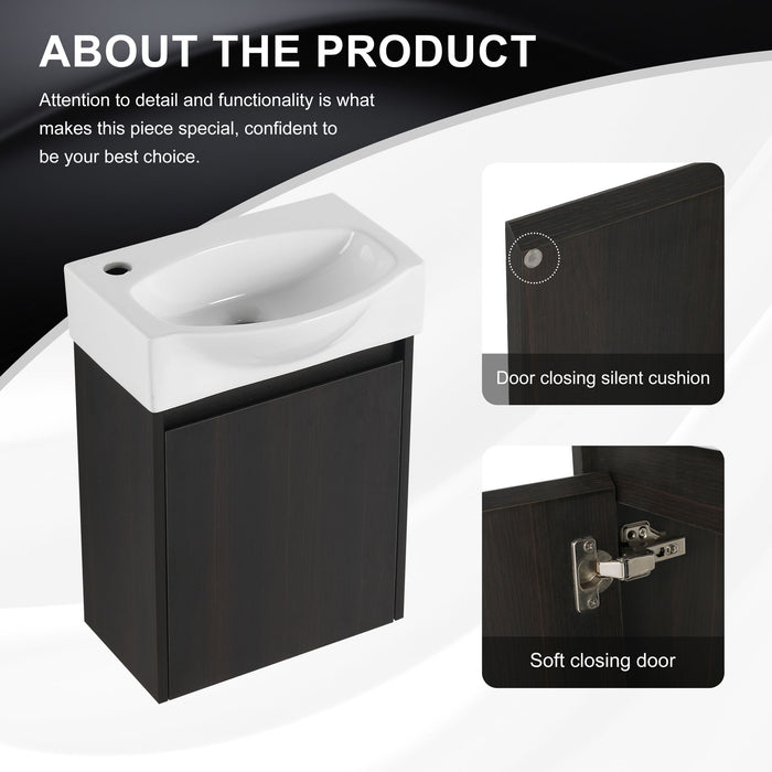 Modern Bathroom Vanity With Ceramic Basin, Wall Mounted Floating Sink Combo, Storage Cabinet