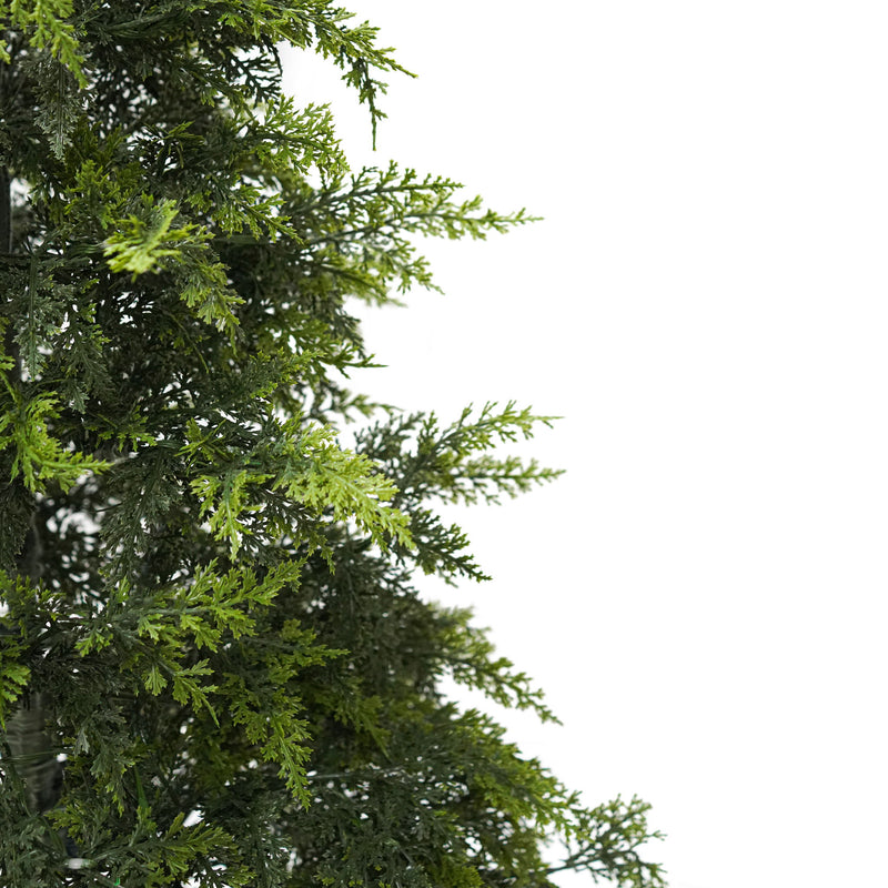 3 Piece Pre Lit Christmas Tree Set With Warm Glowing LED Lights, Sturdy Potted Base, Full Cascading Branches - Green