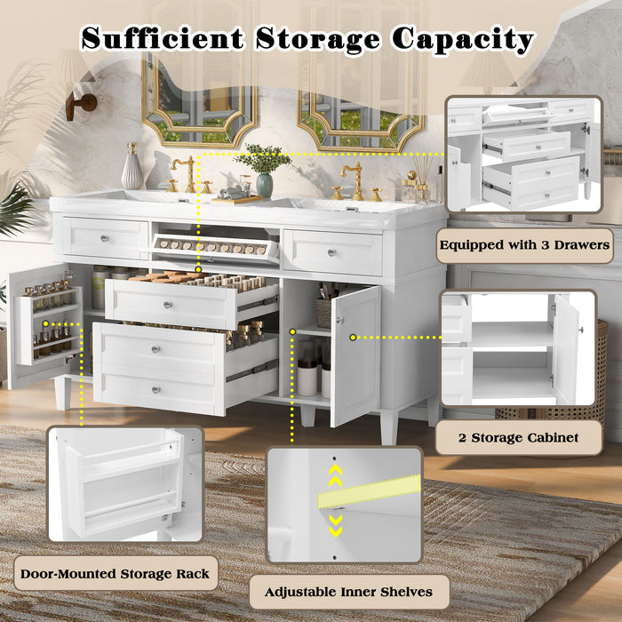 Bathroom Vanity Cabinet Only, 3 Drawers & 2 Doors, Adjustable Shelf, Soft Close Hinges - White