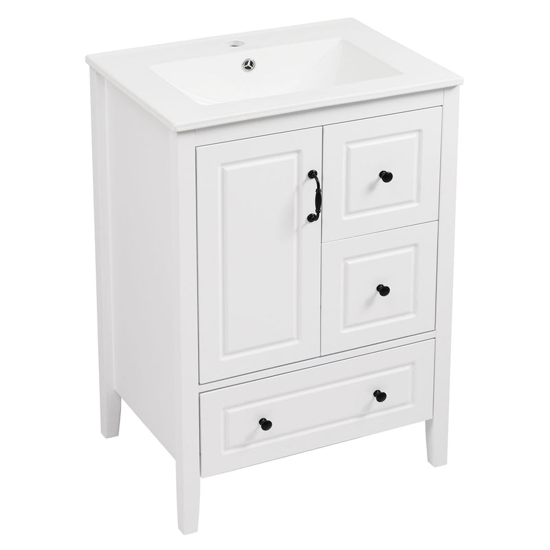 Retro Bathroom Vanity With Sink, Soft Closing Cabinet & Drawers