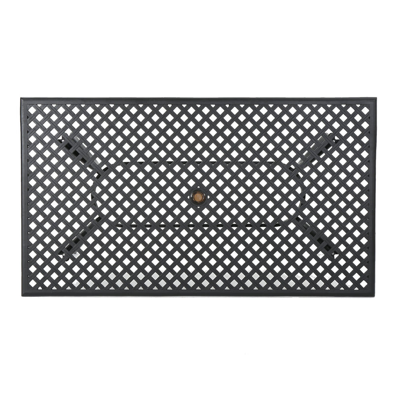 Outdoor Aluminum Dining Table With Lattice Design And Center Umbrella Hole - Black