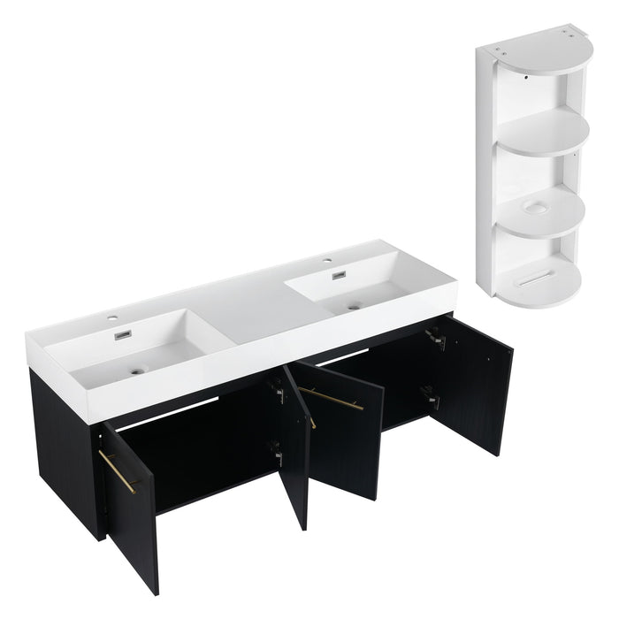 Modern Wall Mounted Bathroom Vanity With Left Sink And Storage Rack