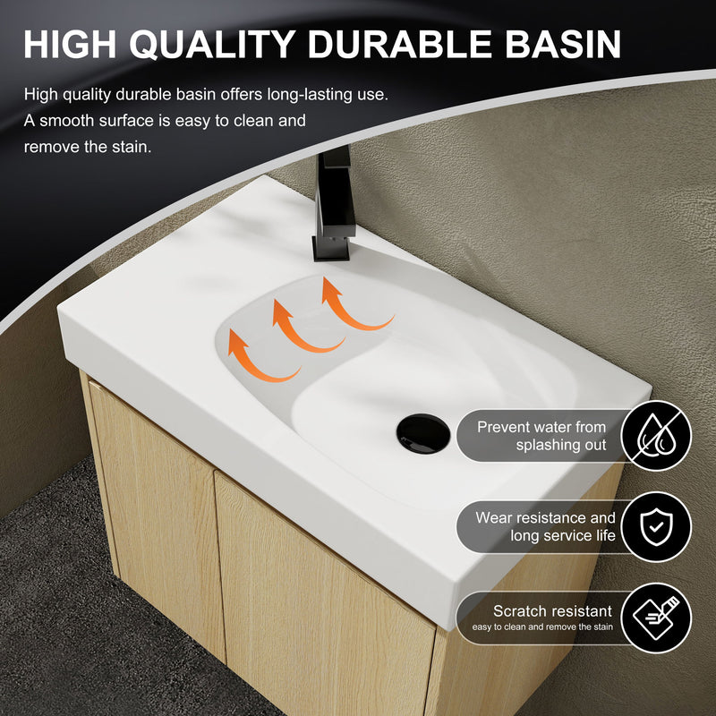Modern Bathroom Vanity With Ceramic Basin, Wall Mounted Floating Sink Combo, Storage Cabinet