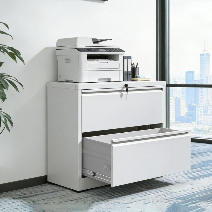Lateral File Cabinet 2 Drawer, Locking File Cabinet With Anti Tip Interlock, Heavy Duty Storage For Letter / Legal / A4 Files - White