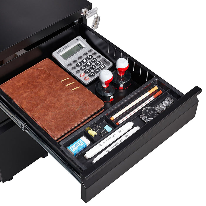 Contemporary 3 Drawer Mobile Filing Cabinet With Lock, Metal Office Storage For Legal / Letter Size