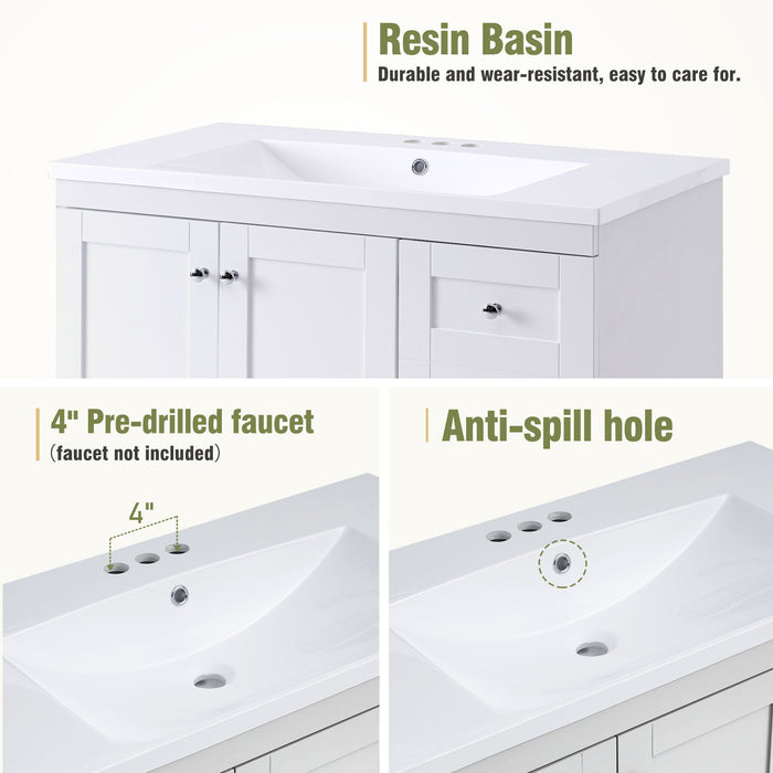 Shaker Free Standing Bathroom Vanity Cabinet & Sink, Soft Close Drawers, Soft Close Doors