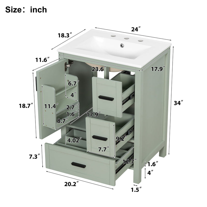 Bathroom Vanity With Sink, Soft-Close Doors, Double-Layer Shelf And 3 Drawers