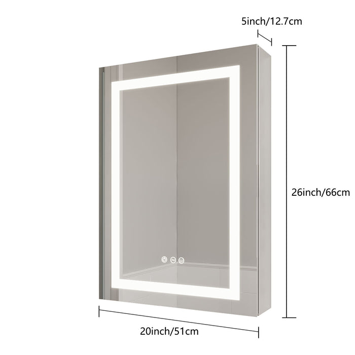Bathroom Medicine Cabinet With LED Mirror, Anti-Fog, Waterproof, 3000K~6000K Single Door Lighted Bathroom Cabinet With Touch Swich