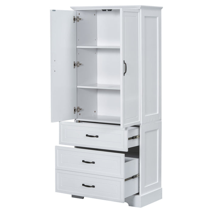 Tall Bathroom Storage Cabinet With 2 Doors And Drawers, Adjustable Shelf - White