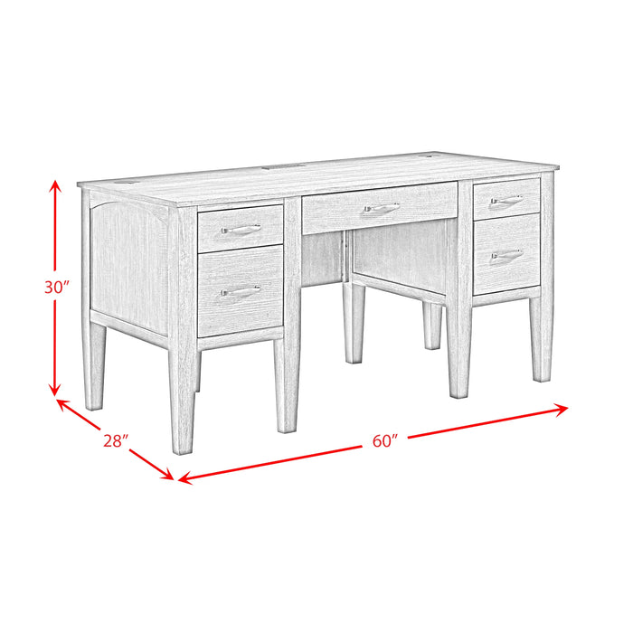 Portico Half Pedestal Desk with Power/USB in Brown Oak
