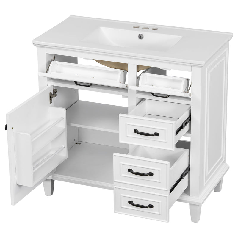 Modern Bathroom Vanity With Sink Top, Flip Drawers, Adjustable Shelf