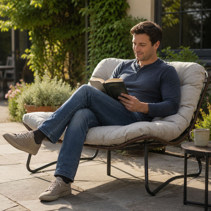 Patio Loveseat Sofa With Extra Thick Tufted Cushion - Brown