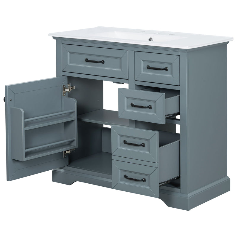 36" Bathroom Vanity With Sink, 2 Tip-Out Drawers, Soft Close Hinges