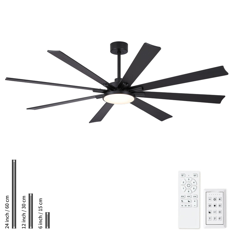 Large Ceiling Fan With Dimmable LED Light 8 Blades Remote Control, Reversible DC Motor