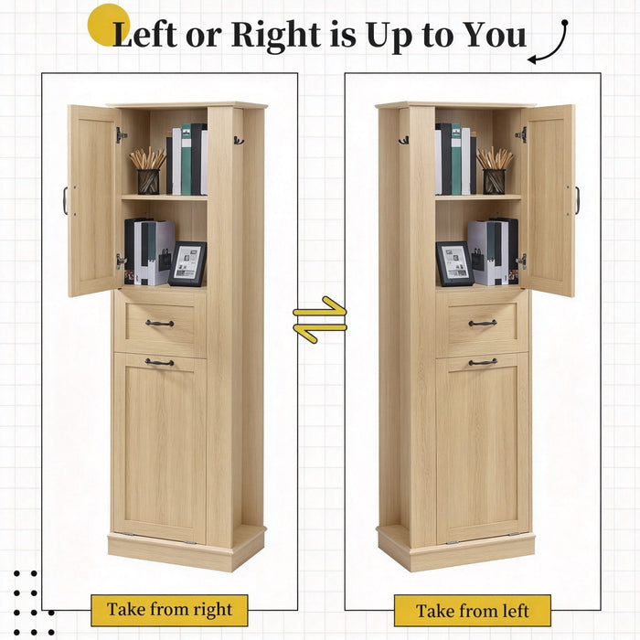 Tall Storage Cabinet With Tilt Out Compartment, Adjustable Shelves, Soft Close Hinges - Natural