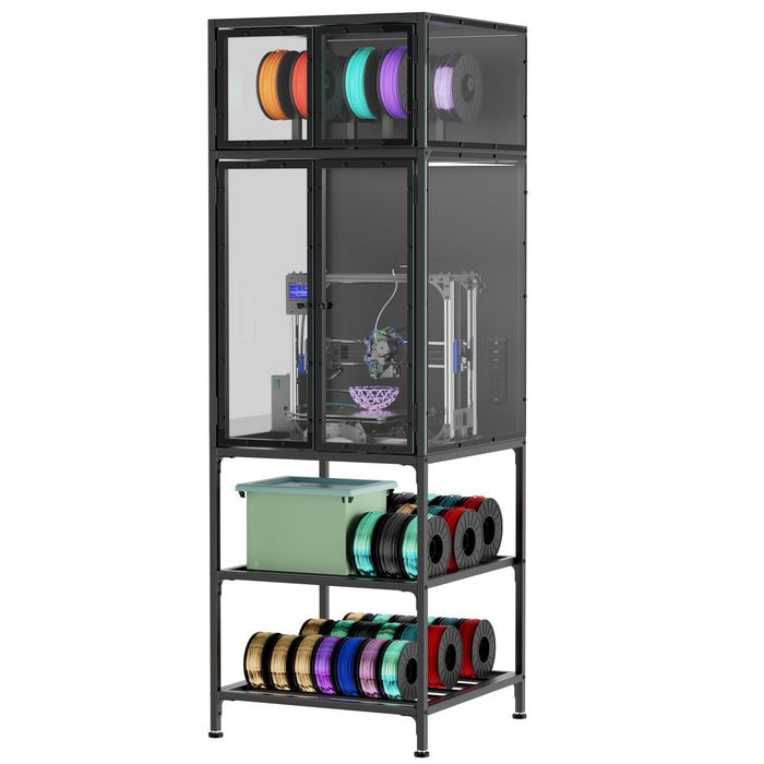 3D Printer Cabinet With Double Layer Filament Storage, T-Shaped Filament Bar, Noise Reducing And Dust Proof Design - Black
