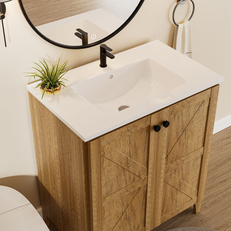 Folding Floor Cabinet With Ceramic Sink, Space Saving