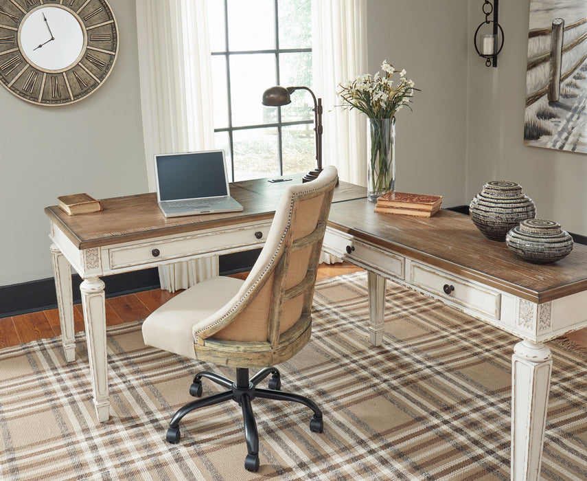 Realyn - L Shaped Desk With Lift Top - White / Brown