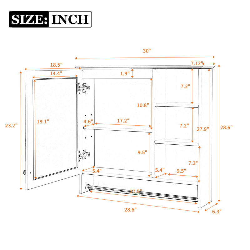 Wall Mount 2 In 1 Mirror Cabinet With Adjustable Shelf, Soft-Closing Hinges