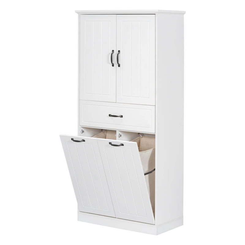 Modern Bathroom Storage Cabinet With Two Laundry Baskets, One Drawer, Adjustable Shelf
