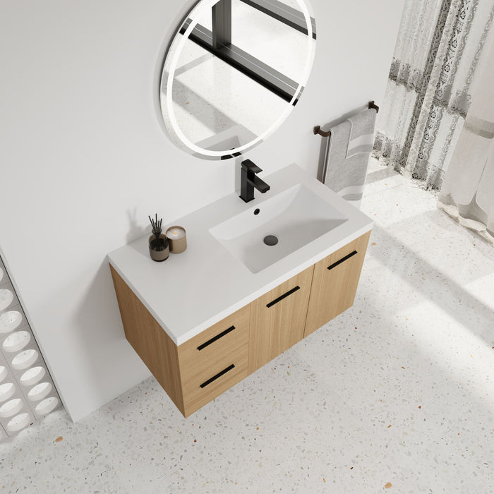Wall Mounted Floating Bathroom Vanity With Sink, Door & Drawers Modular Cabinet