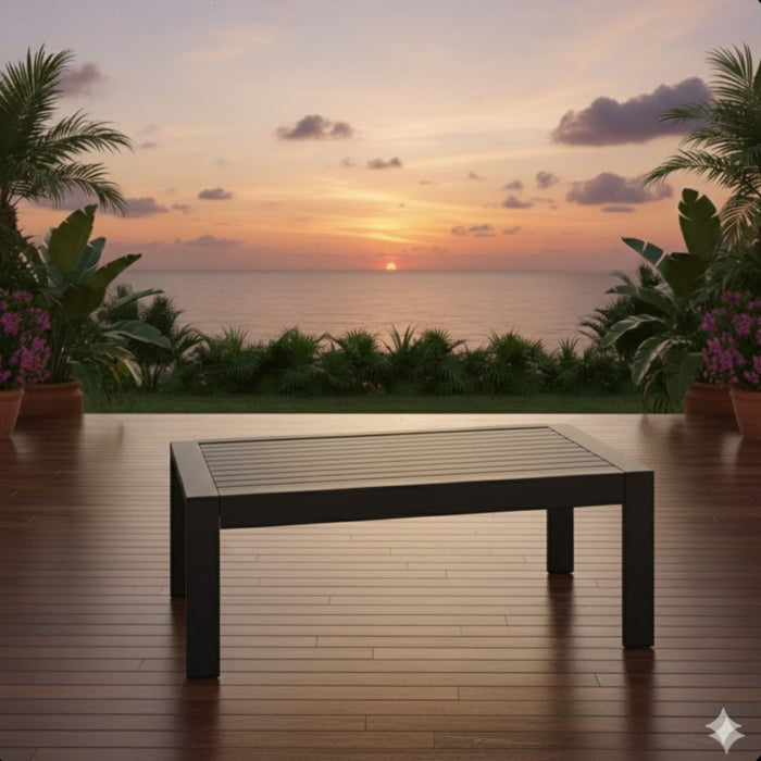 All-Weather Outdoor Coffee Table With Wood-Look Top