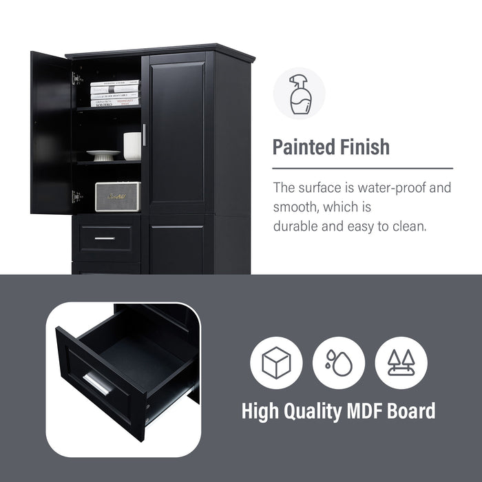 Tall Wide Storage Cabinet With Doors, 3 Drawers
