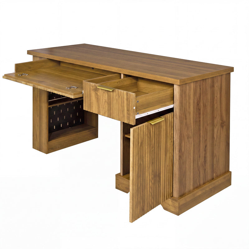 Modern Fluted Office Desk With Storage Cabinet