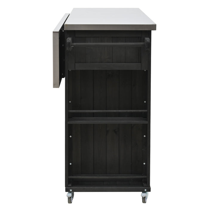 Outdoor Kitchen Island With Stainless Steel Top, Ample Storage Space, Towel And Spice Racks And A Bottle Opener