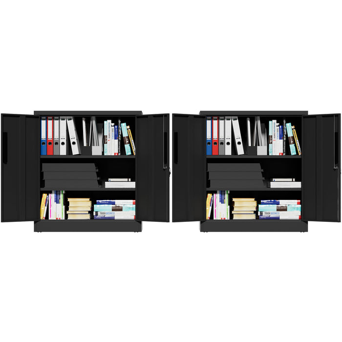 Heavy Duty Storage Cabinet With Lock, 2 Door File Cabinet With 2 Adjustable Shelves - Black
