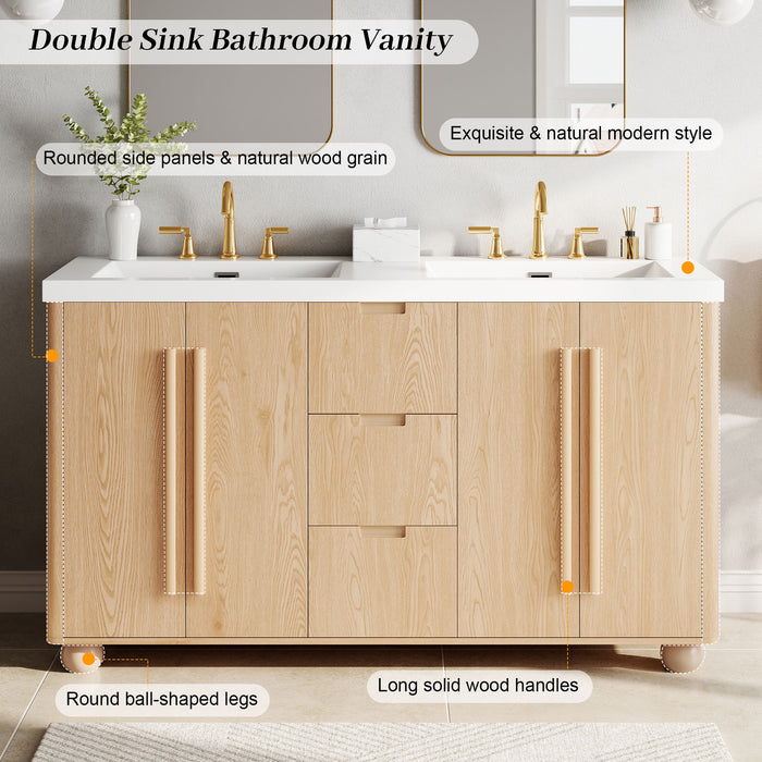 Bathroom Vanity Cabinet Only, 3 Drawers 4 Doors, Soft Close, Adjustable Shelf - Wood