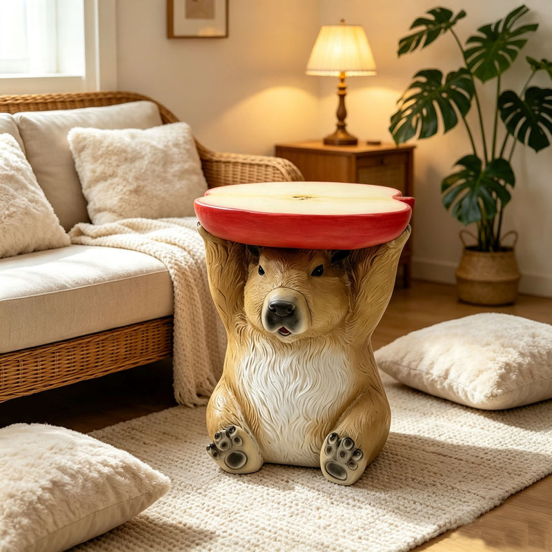 14'' Capybara Holding Apple Slice Stool, Cute Animal Side Table Decor, Indoor Outdoor Creative Figurine Seat For Patio, Garden, Porch, Living Room Home Decor