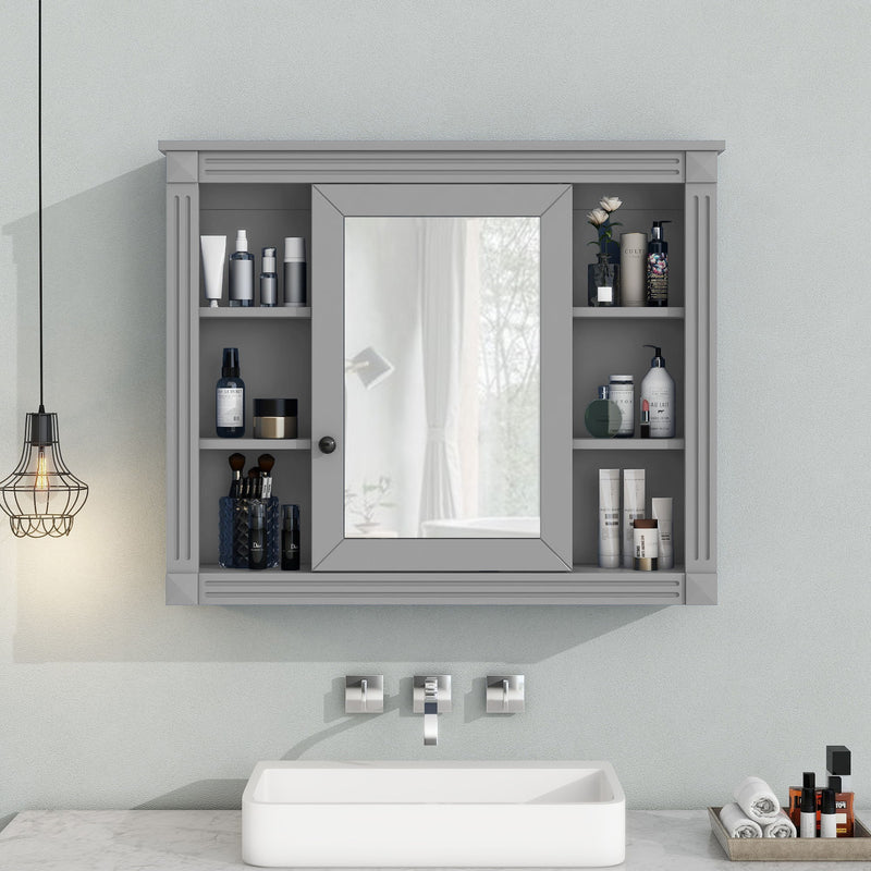 Wall Mounted Bathroom Storage Cabinet With Mirror, Cabinet With 6 Open Shelves And Adjustable Interior