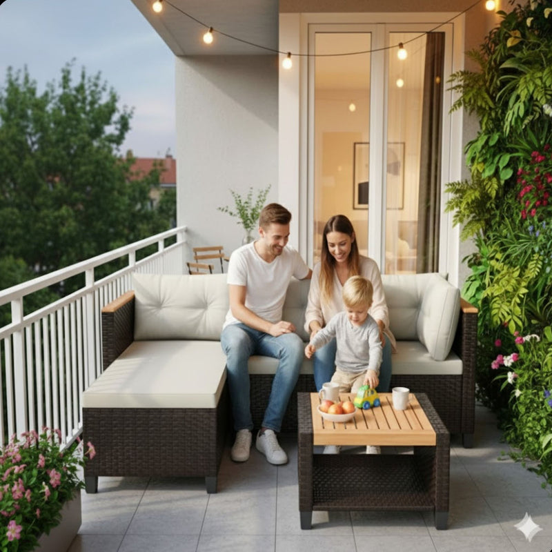 L-Shaped Patio Set With Cushions And Storage Table