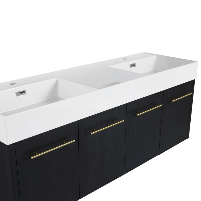 Modern Wall Mounted Bathroom Vanity With Left Sink And Storage Rack