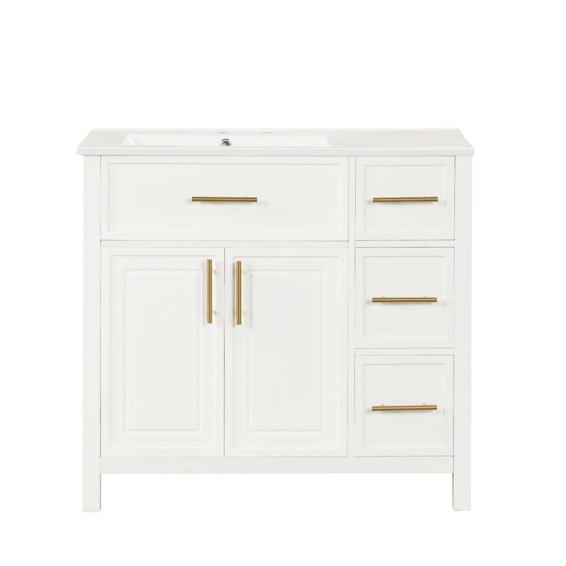 Modern Bathroom Vanity With Sink Top, 2 Doors And 3 Drawers