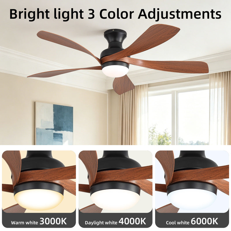 52" Ceiling Fan With 3 Color Dimmable LED Light, DC Reversible Motor, 6 Speed Settings
