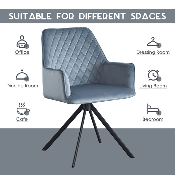 Modern Desk Chair No Wheel, Ergonomic Office Chair Home Office Upholstered Chair, Computer Chair For Bedroom, Reception Room, Living Room With Metal Legs - Blue