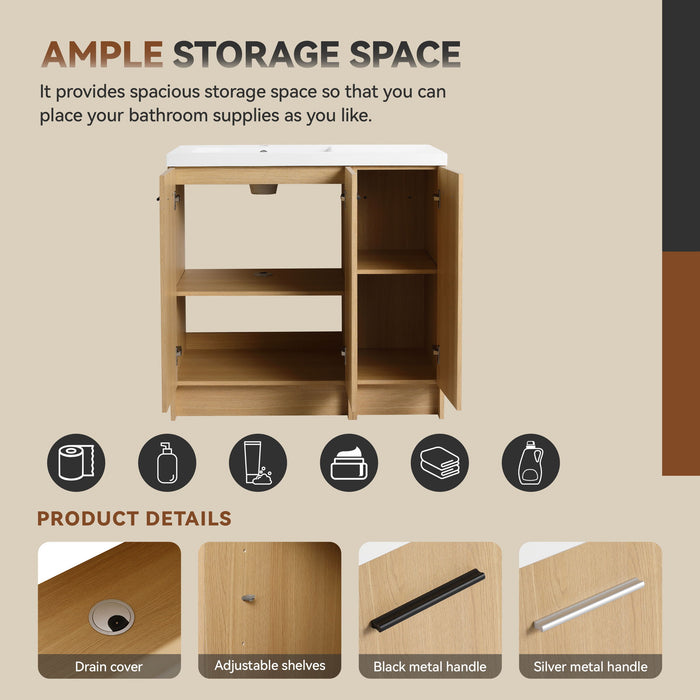 Freestanding Bathroom Vanity Set With Tall Linen Cabinet, 3 Door Storage Cabinet, Single Sink