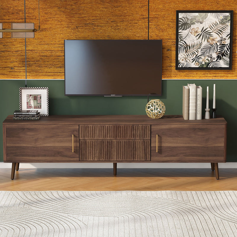 TV Stand With 2 Drawers, Media Console Table For TVs Up To 80'' For Living Room - Walnut
