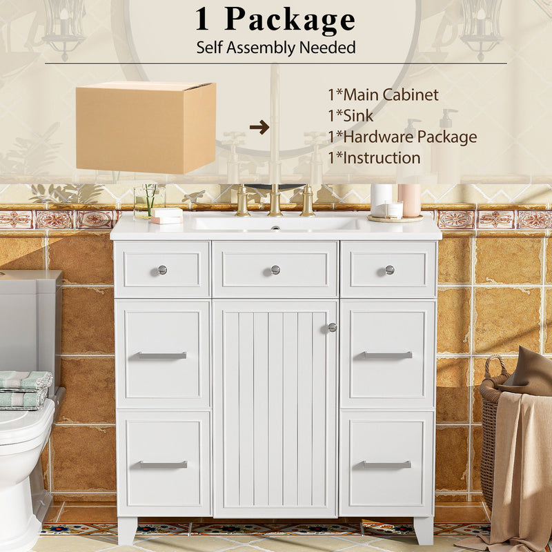 Bathroom Vanity With Ceramic Sink, Soft Close Doors, Adjustable Shelves