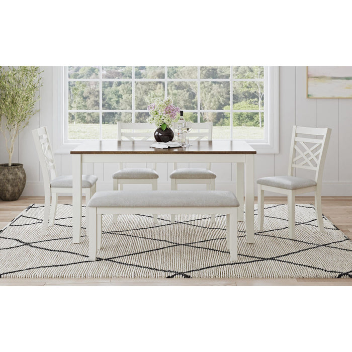 Brooks - 6 Piece Dining Set With Table, 4 Wood Back And Upholstered Seat Chairs, And Bench