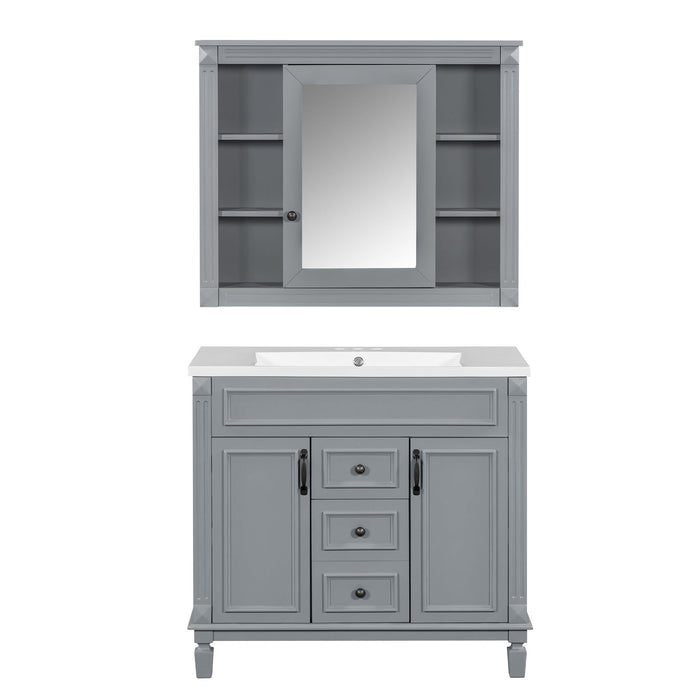 Bathroom Vanity With Top Sink, Mirror Cabinet, 2 Soft Closing Doors & 2 Drawers