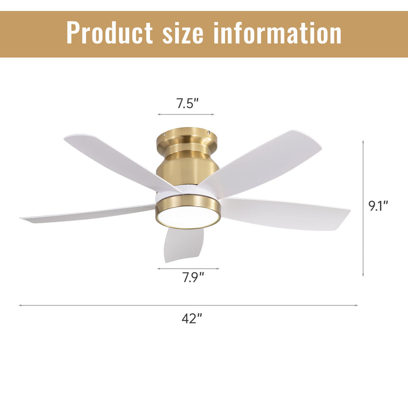 Flush Mount Ceiling Fan With LED Light 22W And Remote Control Blades / Body, DC Motor
