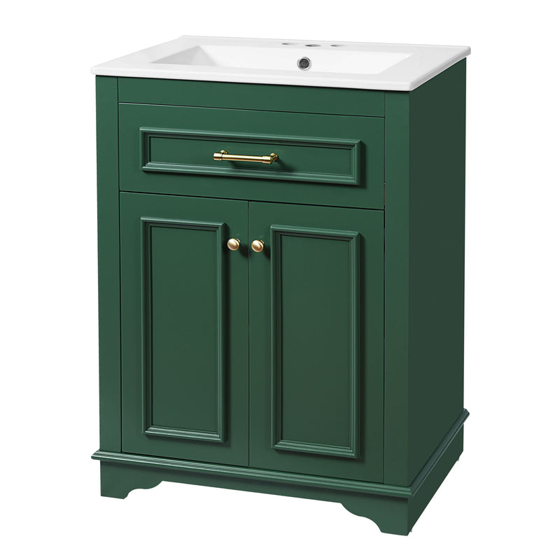 Bathroom Vanity With Integrated Sink, 2 Door Cabinet With Tip Out Drawer, Rectangular Design