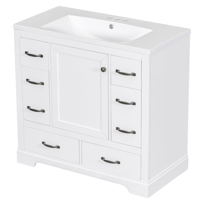 Modern Bathroom Vanity With Sink, 6 Drawers, Adjustable Shelf