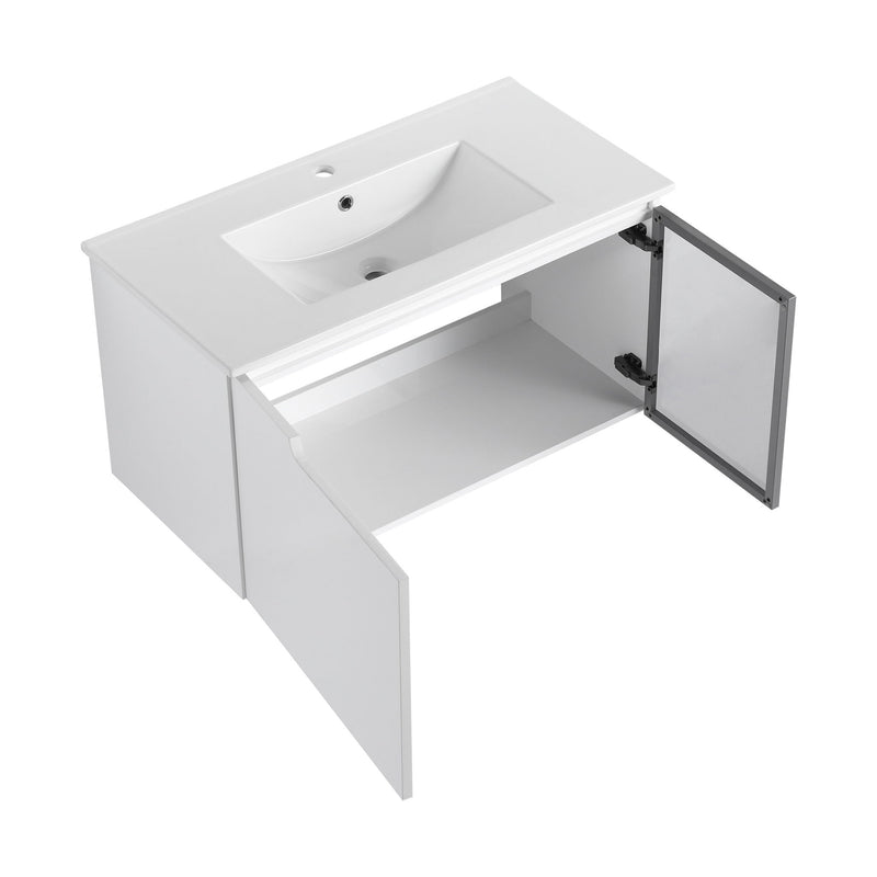 Wall Mounted Bathroom Vanity With Sink, 2 Soft Close Doors, Cabinet & Half Door