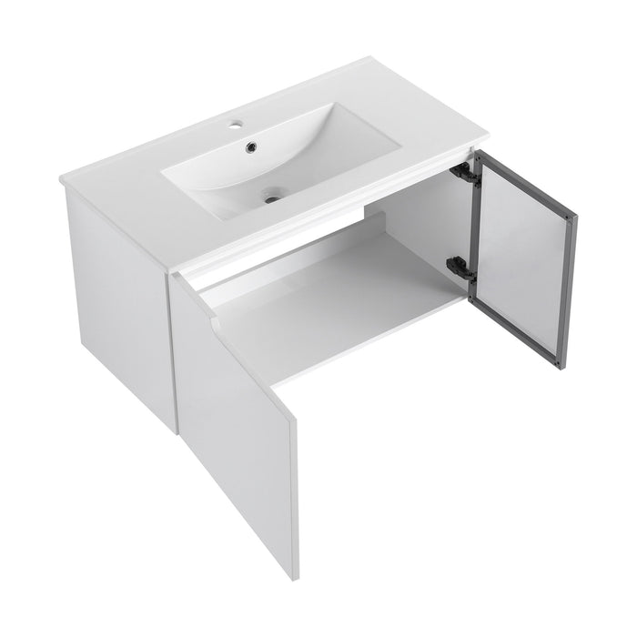 Wall Mounted Bathroom Vanity With Sink, 2 Soft Close Doors, Cabinet & Half Door
