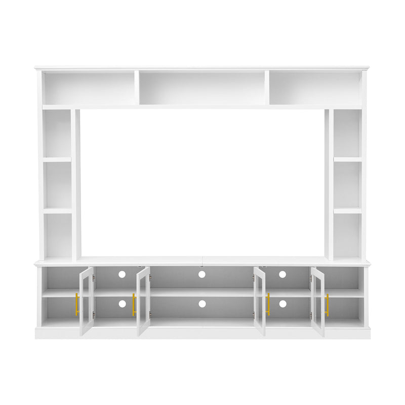 All-In-One Entertainment Center With Bookshelves & Tempered Glass Doors, TV Console Unit For Living Room